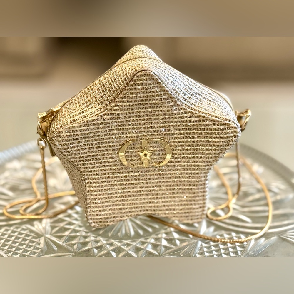 Original & Authentic!DIOR Star-Shaped Trousseau Cosmetic Bag w goldChain Strap - Picture 4 of 16